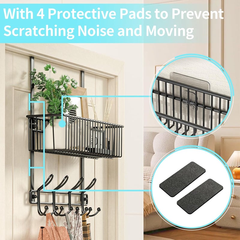 Kaiferty Over The Door Hooks Organizer,Door Hanger Door Storage with Basket,Over The Door Towel Rack Coat Hooks with 12 Hooks,for Bathroom,Bedroom,Kitchen,Office,Apartment(Black) - Image 5
